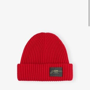 Ganni Scarlet Ribbed Beanie